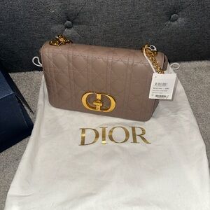 Dior Beige Quilted Crossbody Bag with Gold Accents